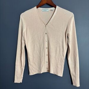 Lord & Taylor 100% Silk Long Sleeve V Neck Cardigan Sweater Sz Small Shell Pink